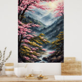 Oosterse kersenbloesems Waterverf schilderij Poster (Keuken)