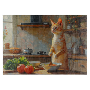 Oosterse Korthaar Kat Kookt in Keuken Snijplank