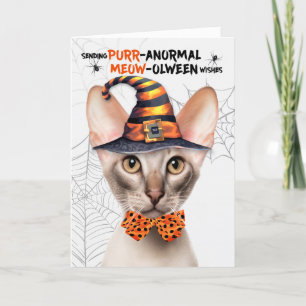 Oosterse Korthaar Kat PURRanormal MEOWolween Feestdagen Kaart