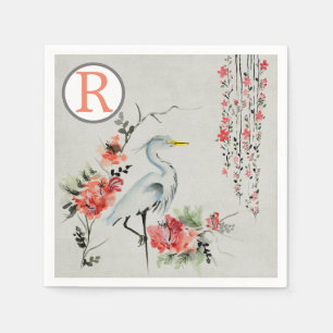 Oosterse kraan roze bloemen chinoiserie monogram servet