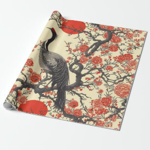 Oosterse Kraanvogel en Pioen - Traditionele Aziati Cadeaupapier