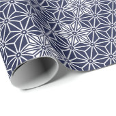 Oosterse marine blauwe ster Asanoha Japan patroon Cadeaupapier (Rol Hoek)