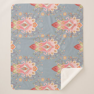 Oosterse Paisley Peacock Feather Achtergrond Sherpa Deken