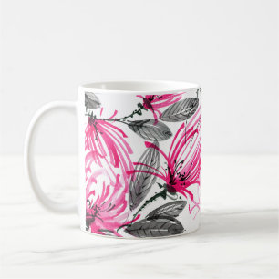 Oosterse rode bloem: Waterverf. Koffiemok