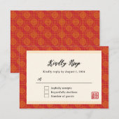 Oosterse rode moderne Chinese bruiloft RSVP Kaartje (Voorkant / Achterkant)