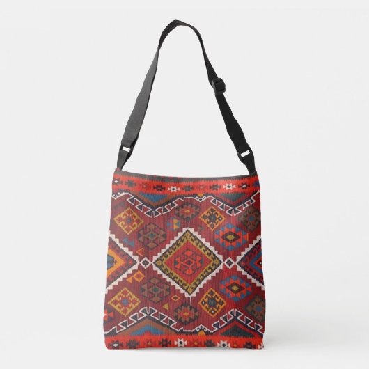Oosterse rode Perzische Turkse tapijt Crossbody Tas (Achterkant)