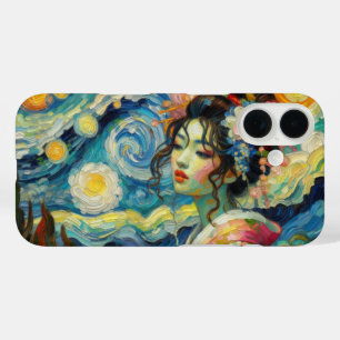 Oosterse schoonheid Maiko Geisha Van Gogh mashup iPhone 16 Hoesje