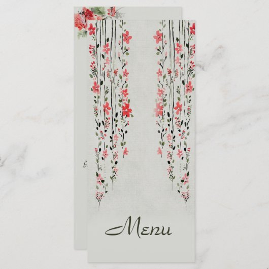 Oosterse stijl bloemen waterverf bruiloft menu (Voorkant / Achterkant)