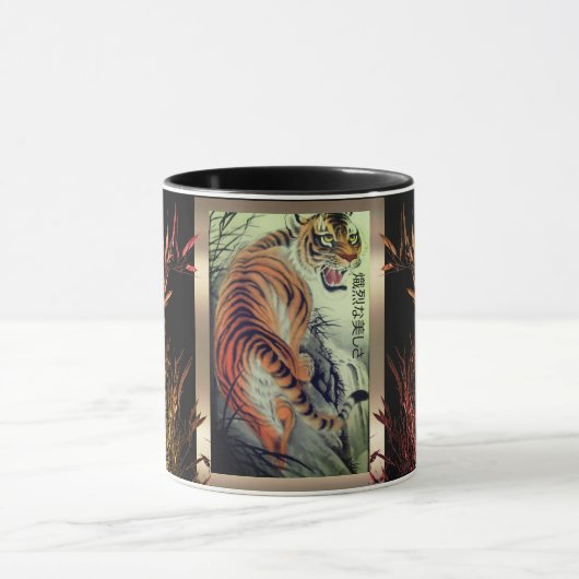 Oosterse tijger en bamboe elegante zwart gouden or mok (Midden)