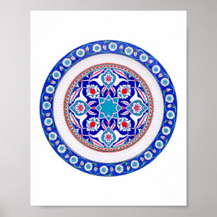 Oosterse Turkse kunst in blauw Poster