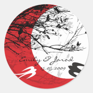 Oosterse zwaluwen maanlicht Aziatische bruiloft St Ronde Sticker