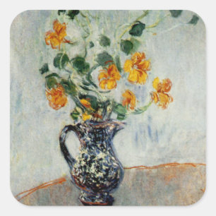 Oostindische kers in een Blauwe Vaas door Monet Vierkante Sticker