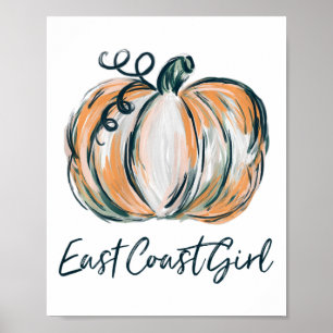 Oostkust Meisje Waterverf Pompoen Herfst Thanksgiv Poster