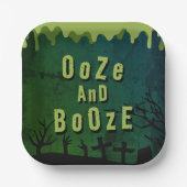 Ooze En Booze Enge Halloween Zombie Crawl Papieren Bordje (Voorkant)