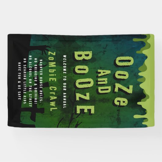 Ooze en drank Halloween Zombie Crawl Welkom Spandoek (Horizontaal)