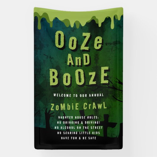 Ooze en drank Halloween Zombie Crawl Welkom Spandoek (Verticaal)