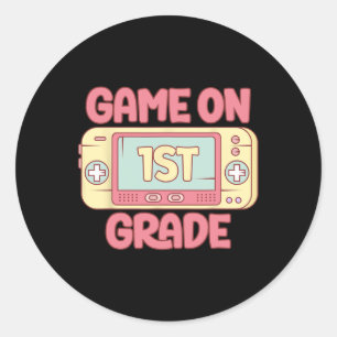 Op 1e klas Cool Videogame Terug naar School Kinder Ronde Sticker