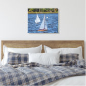 Op afstand bestuurde zeilboten op het water canvas afdruk (Insitu (Slaapkamer))