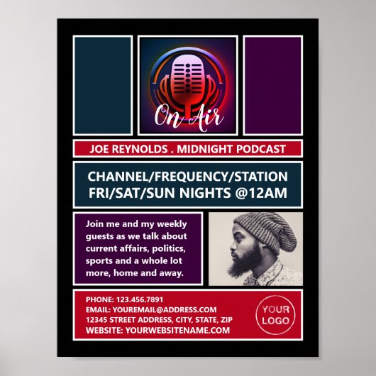Op Air Podcaster, Retro Podcast Adverteren Poster (Voorkant)