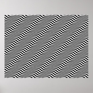 Op Art Black en White Horizontal Sine Stripes Poster