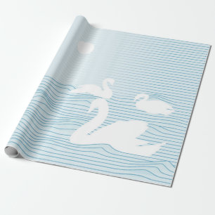 OP Art Blauwe Zwanendrift Inpakpapier