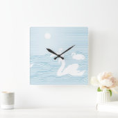 OP Art Blue Swan Drift Vierkante Klok (Huis)
