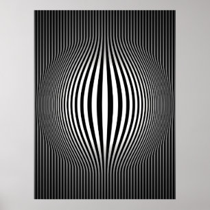 Op Art Bulging Vertical Stripes Black en White 2 Poster