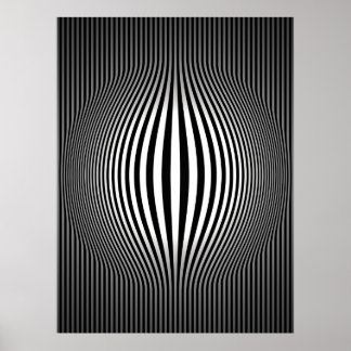 Op Art Bulging Vertical Stripes Black en White 2 Poster