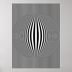 Op Art Bulging Vertical Stripes Black en White Poster