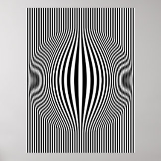 Op Art Bulging Vertical Stripes Black en White Poster