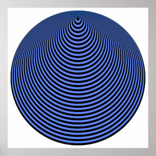 Op Art Concentric Circles Blue boven Black Poster