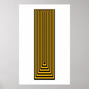 Op Art Concentric Rechthoeken geel over zwart Poster
