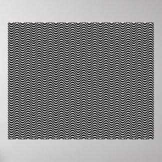 Op Art Horizontal Waves Black en White 01 Poster