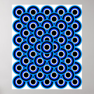 Op Art Thousand Eyes Blue Bleek Blue White Black Poster