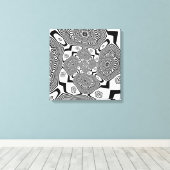 Op art zwart-wit werveling canvas afdruk (Insitu (Houten vloer))
