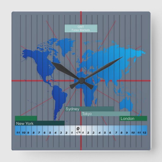 Op basis van Forex Timezone Clock GMT Vierkante Klok (Voorkant)