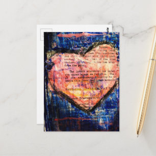 Op blauw een roze hart Mixed Media Collage Briefkaart