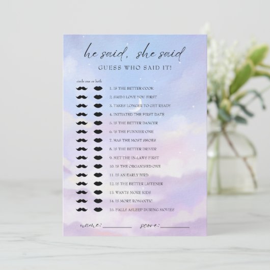 Op Cloud 9 raden wie Vrijgezellenfeest spel Kaart (Staand voorkant)