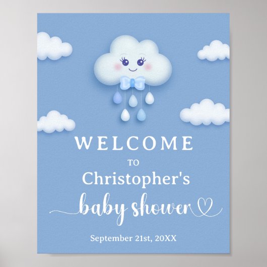Op Cloud 9 schattig Blue Boy Baby shower welkomstb Poster (Voorkant)
