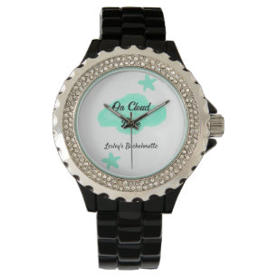 Op Cloud negen pastelgroene wolken ster vrijgezell Horloge