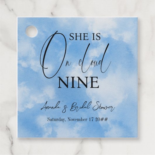 Op Cloud Nine 9 Calligraphy Blauwe Bruiloft Feest Bedankjes Labels (Voorkant)