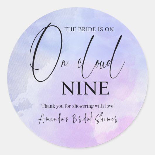 Op Cloud Nine 9 Calligraphy Blauwe Bruiloft Ronde Sticker (Voorkant)