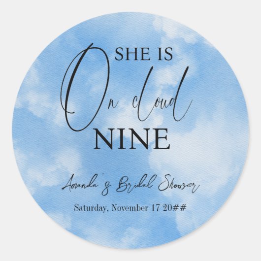 Op Cloud Nine 9 Calligraphy Blauwe Bruiloft Ronde Sticker (Voorkant)
