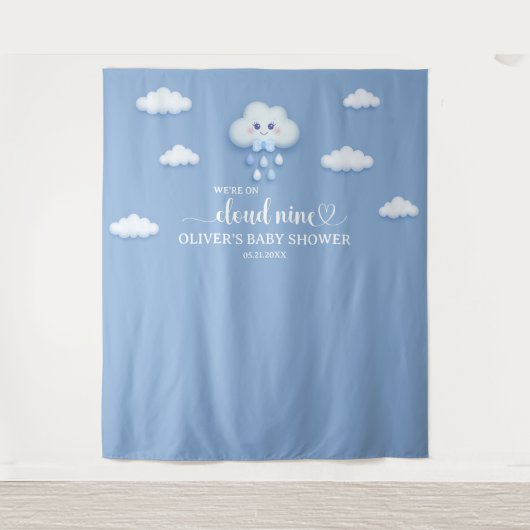 Op Cloud Nine Modern Blue Boy Baby shower Wandkleed (Voorkant)