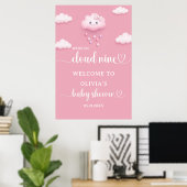 Op Cloud Nine Modern Roze Baby shower Welkom Poster (Thuiskantoor)