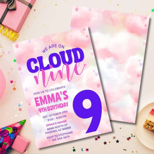 Op Cloud Nine Pink 9e verjaardagsfeestje Kaart