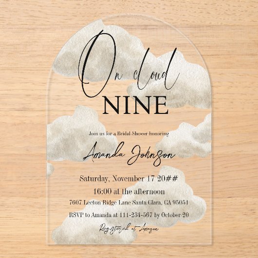 Op Cloud Nine Waterverf Beige Vrijgezellenfeest Acryl Uitnodigingen (Voorkant)