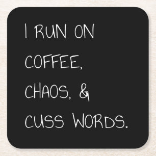 Op Coffee Chaos Cuss Words Funny Mam Gift Vierkante Kartonnen Onderzetter