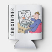 Op Computer Online Banking Funny Cartoon Blikjeskoeler (Achterkant)