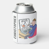 Op Computer Online Banking Funny Cartoon Blikjeskoeler (Blikje Achterkant)